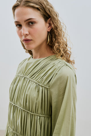 Ruched Tie Long Sleeve Dress Pistachio