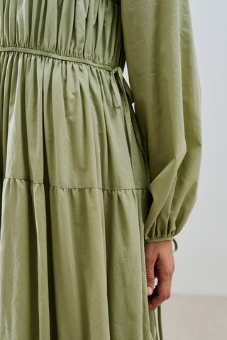Ruched Tie Long Sleeve Dress Pistachio