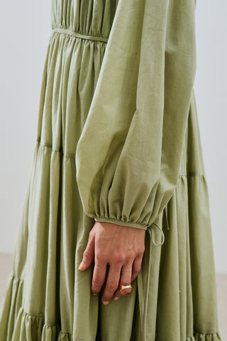 Ruched Tie Long Sleeve Dress Pistachio
