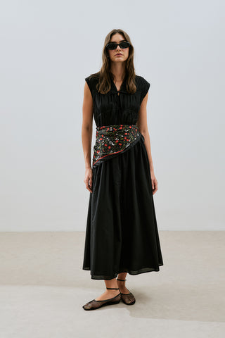 Ruched Tie Detail Dress Black