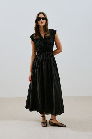 Ruched Tie Detail Dress Black