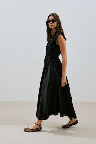 Ruched Tie Detail Dress Black