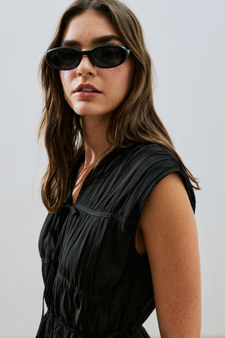 Ruched Tie Detail Dress Black