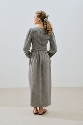 Gingham Smocked Dress Brown