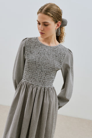 Gingham Smocked Dress Brown
