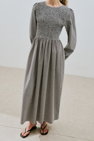 Gingham Smocked Dress Brown