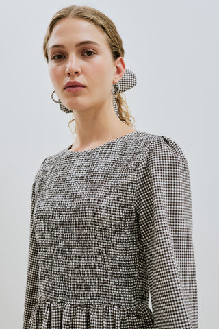 Gingham Smocked Dress Brown