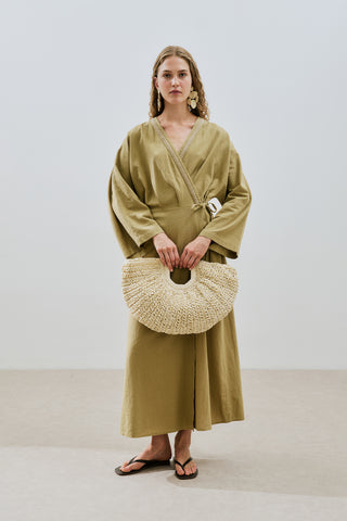 Textured Wrap Dress Khaki