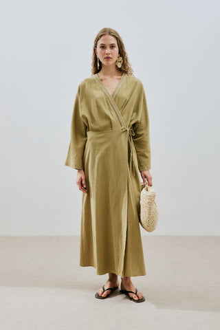 Textured Wrap Dress Khaki