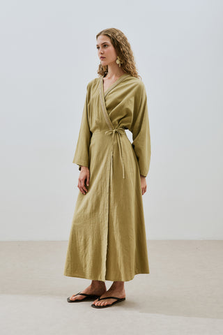 Textured Wrap Dress Khaki