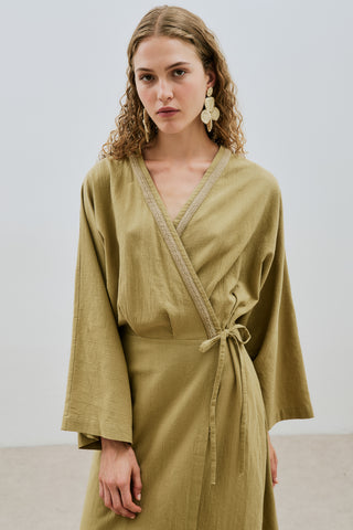 Textured Wrap Dress Khaki