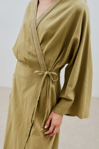 Textured Wrap Dress Khaki