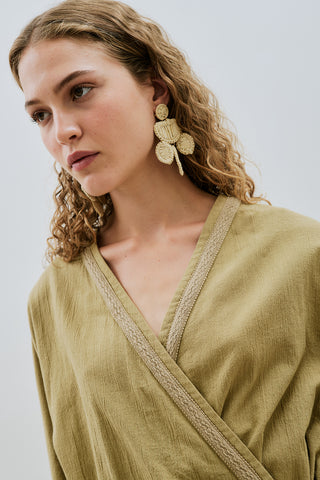Textured Wrap Dress Khaki