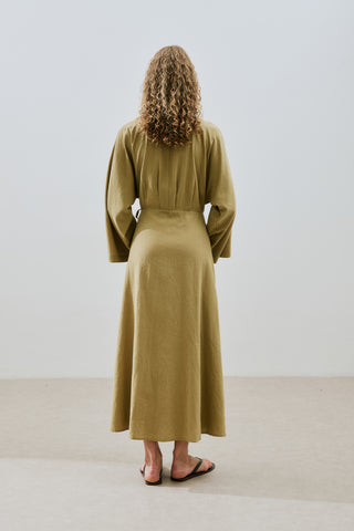 Textured Wrap Dress Khaki