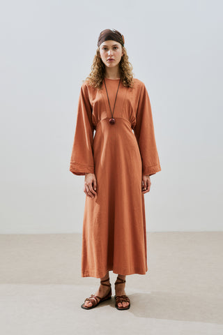 Textured Stripe Detail Dress Cinnamon