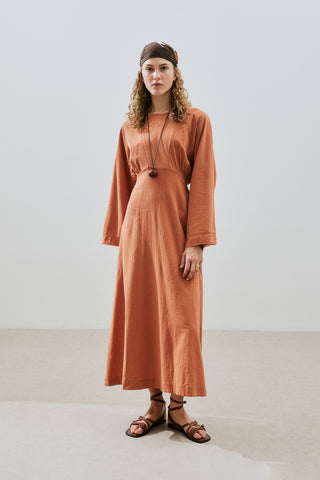 Textured Stripe Detail Dress Cinnamon