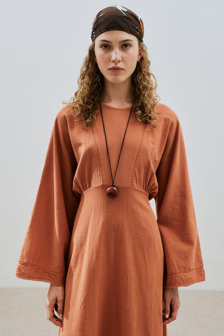 Textured Stripe Detail Dress Cinnamon