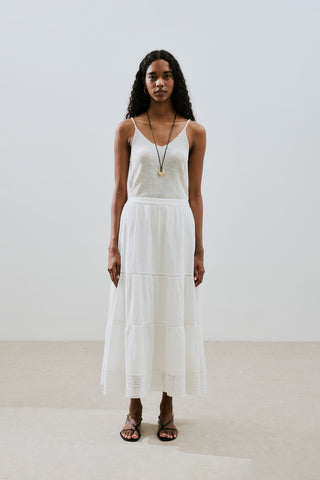 Embroidered Tiered Maxi Skirt Ecru