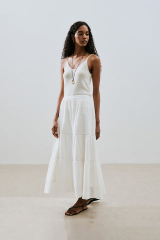 Embroidered Tiered Maxi Skirt Ecru