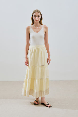 Embroidered Tiered Maxi Skirt Yellow