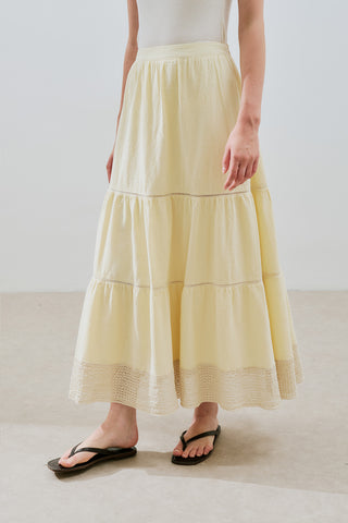 Embroidered Tiered Maxi Skirt Yellow