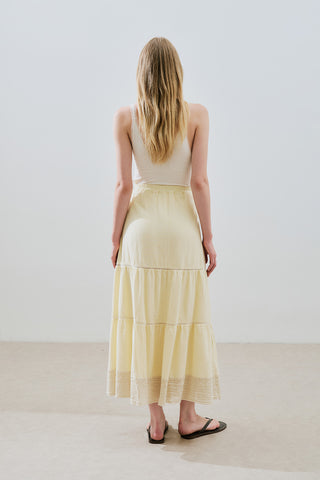 Embroidered Tiered Maxi Skirt Yellow