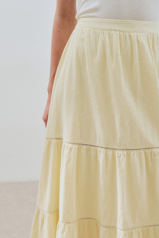 Embroidered Tiered Maxi Skirt Yellow