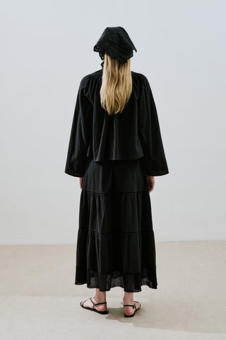 Embroidered Tiered Maxi Skirt Black
