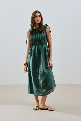 Ruched Tie Dress Green