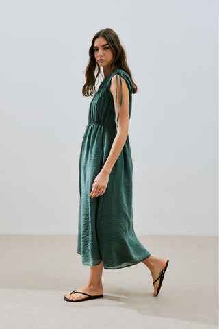 Ruched Tie Dress Green