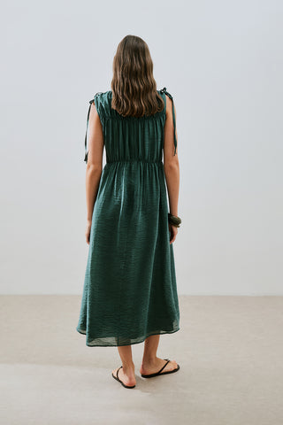 Ruched Tie Dress Green