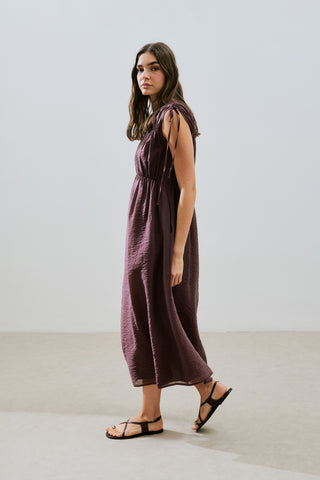 Ruched Tie Dress Burgundy