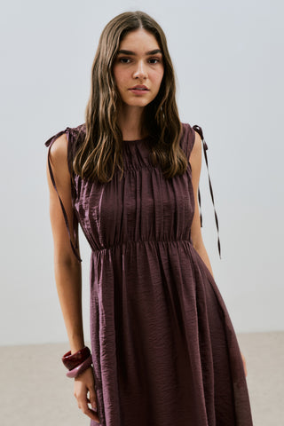 Ruched Tie Dress Burgundy