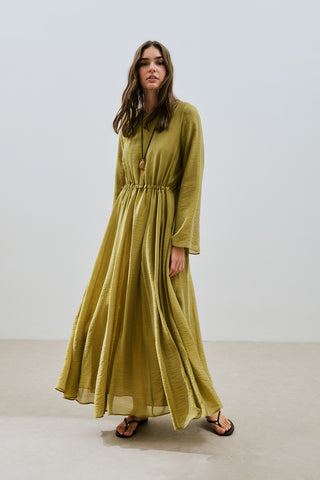 Adjustable Waist Maxi Dress Yellow
