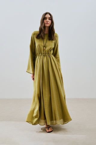 Adjustable Waist Maxi Dress Yellow