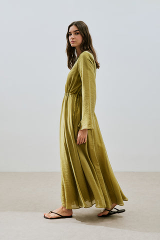Adjustable Waist Maxi Dress Yellow