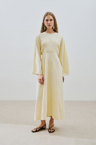 Textured Stripe Detail Dress Yellow