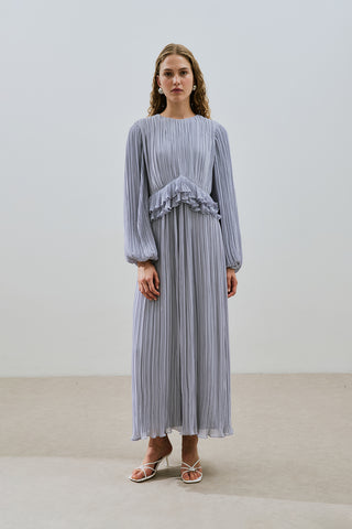 Mila Pleated Tiered Dress Blue