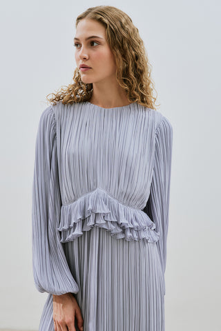 Mila Pleated Tiered Dress Blue