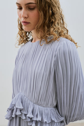 Mila Pleated Tiered Dress Blue
