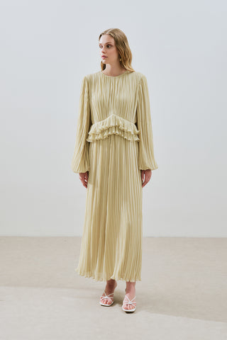 Mila Pleated Tiered Dress Sage Green