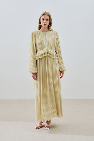 Mila Pleated Tiered Dress Sage Green