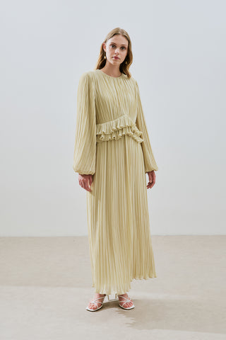 Mila Pleated Tiered Dress Sage Green