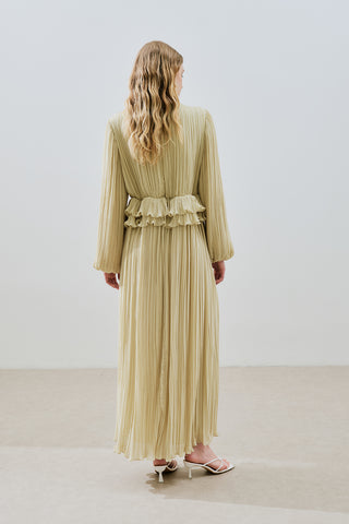 Mila Pleated Tiered Dress Sage Green