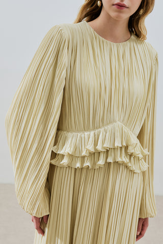 Mila Pleated Tiered Dress Sage Green