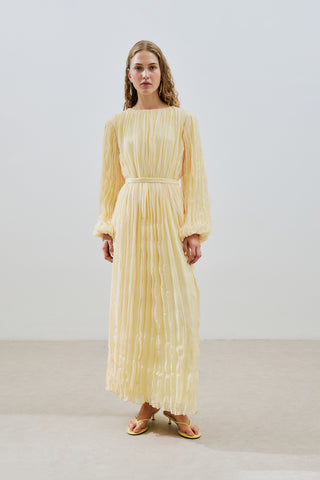Pleated Chiffon Dress Soft Yellow