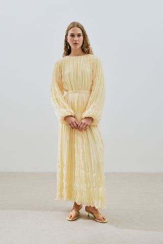 Pleated Chiffon Dress Soft Yellow Soft Yellow / 40