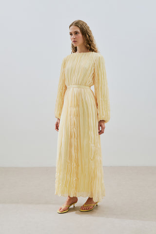 Pleated Chiffon Dress Soft Yellow