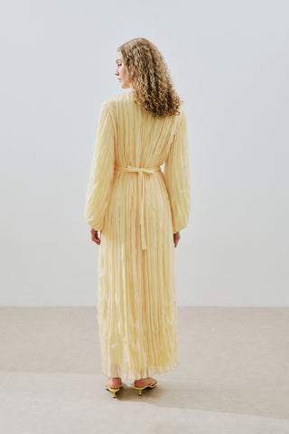 Pleated Chiffon Dress Soft Yellow