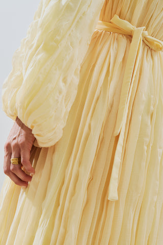 Pleated Chiffon Dress Soft Yellow